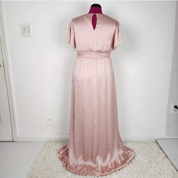 Baltic Born Dress Rose Prague Satin Maxi Deep V Neck Smocked Waist Size L - Picture 3 of 16